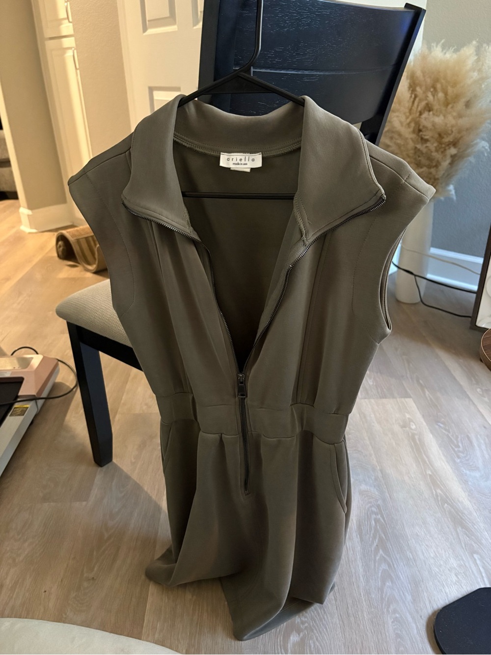 Orsillo Olive Green Sleeveless Zip Front Dress